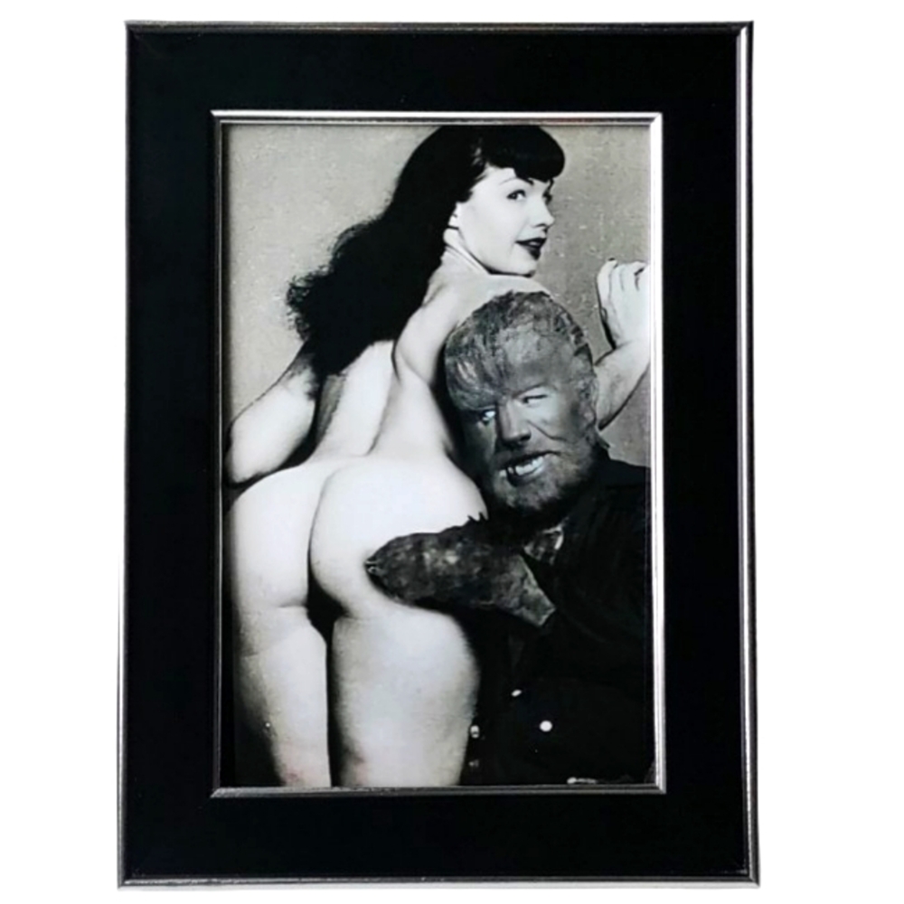 Wolf Man Vintage Bettie Page Pin up Horror Monster Universal Antique pin up art